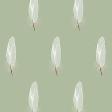 Load image into Gallery viewer, White Feathers Fabric on Sage Green Background