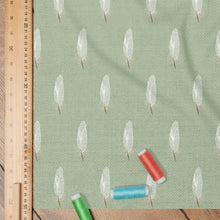 Load image into Gallery viewer, White Feathers Fabric on Sage Green Background