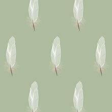 Load image into Gallery viewer, White Feathers Fabric on Sage Green Background
